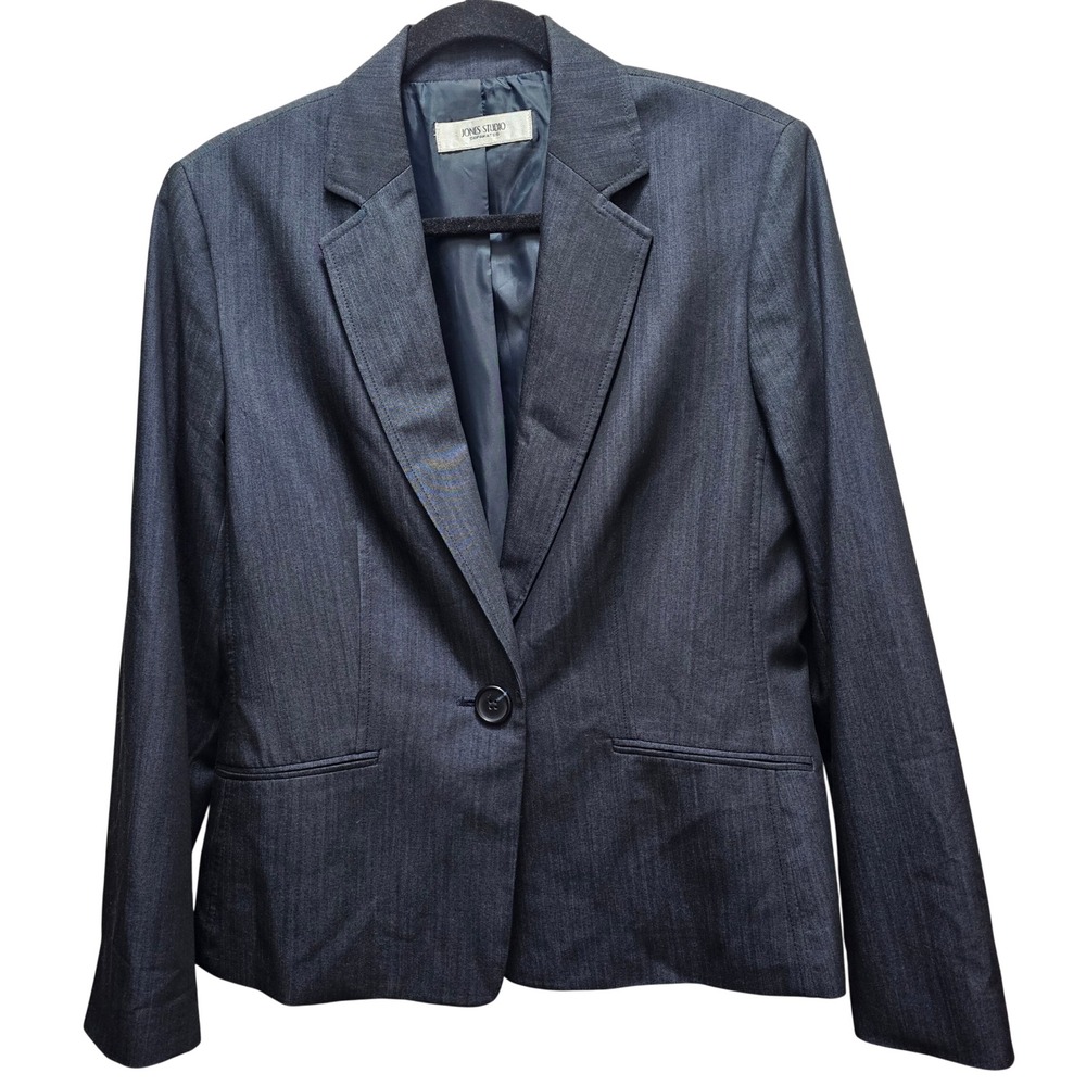 Jones Studio Separates Womens Single Button Blazer Jacket Navy Professional